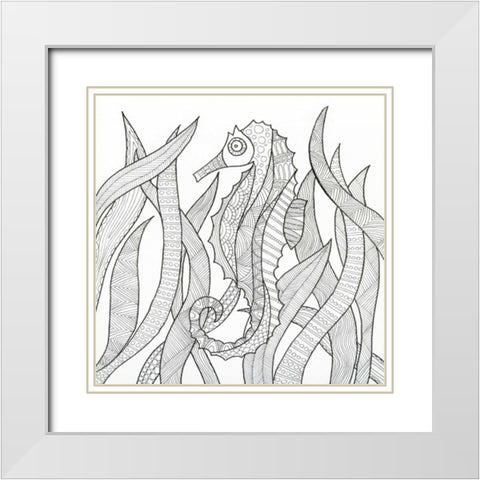 Hiding Seahorse White Modern Wood Framed Art Print with Double Matting by Varacek, Pam