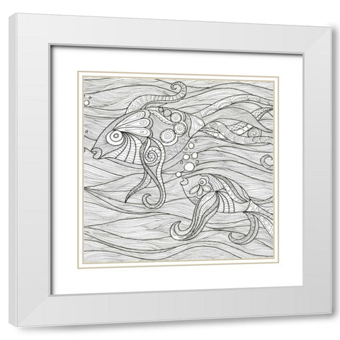 Fish Conversation White Modern Wood Framed Art Print with Double Matting by Varacek, Pam