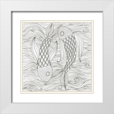 Fish Ying And Yang White Modern Wood Framed Art Print with Double Matting by Varacek, Pam