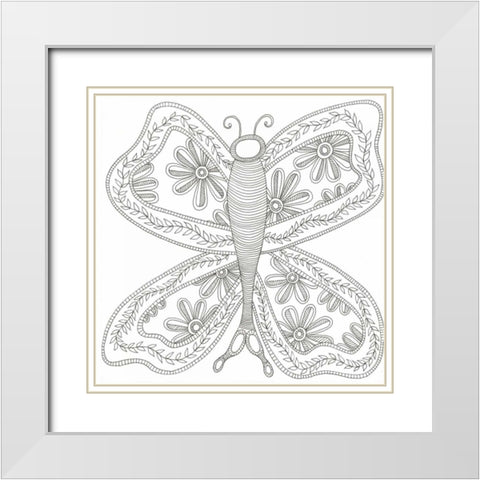Herbal Butterfly White Modern Wood Framed Art Print with Double Matting by Varacek, Pam
