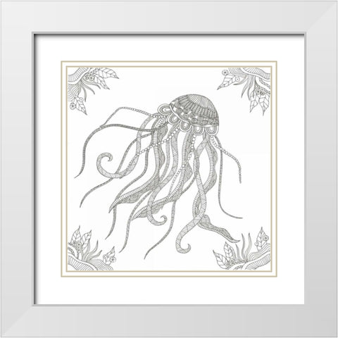 Creatures From The Deep White Modern Wood Framed Art Print with Double Matting by Varacek, Pam