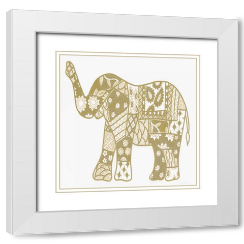 Elephant Gold White Modern Wood Framed Art Print with Double Matting by Varacek, Pam