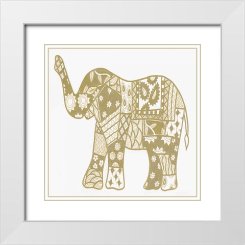 Elephant Gold White Modern Wood Framed Art Print with Double Matting by Varacek, Pam