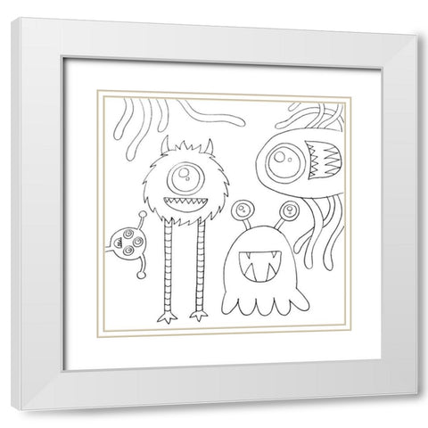 Monsters White Modern Wood Framed Art Print with Double Matting by Varacek, Pam