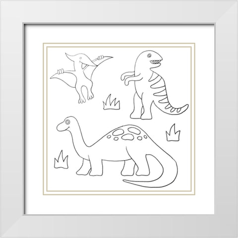 Dinosaurs White Modern Wood Framed Art Print with Double Matting by Varacek, Pam