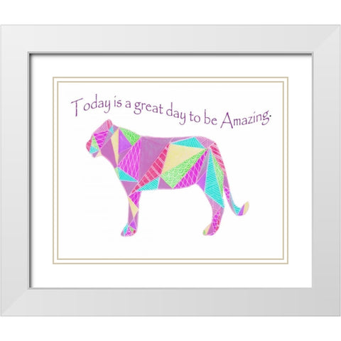 Colorpoly Lion White Modern Wood Framed Art Print with Double Matting by Varacek, Pam