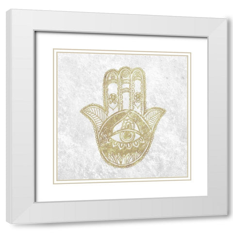 Gold Hamsa White Modern Wood Framed Art Print with Double Matting by Varacek, Pam