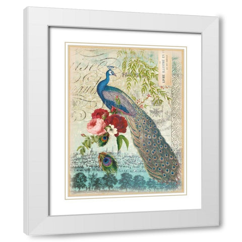 New Peacock 1 White Modern Wood Framed Art Print with Double Matting by Lula Bijoux and Company