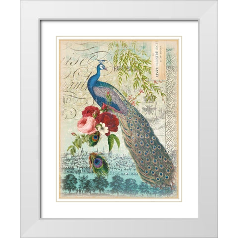 New Peacock 1 White Modern Wood Framed Art Print with Double Matting by Lula Bijoux and Company