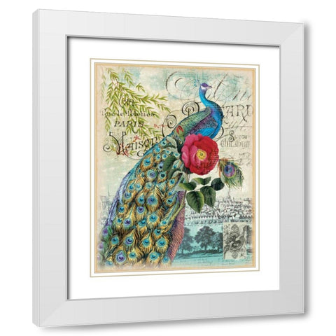 New Peacocks 2 White Modern Wood Framed Art Print with Double Matting by Lula Bijoux and Company