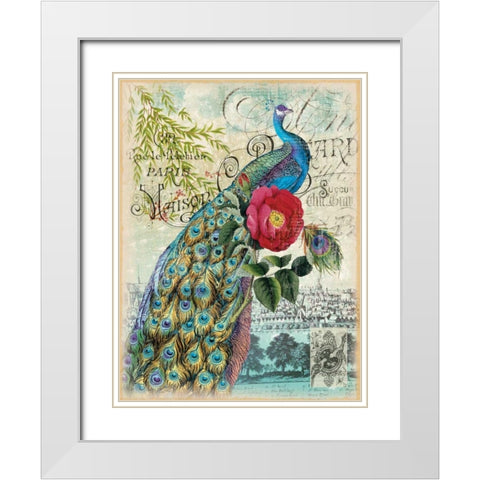 New Peacocks 2 White Modern Wood Framed Art Print with Double Matting by Lula Bijoux and Company