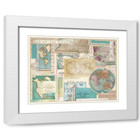 Ivory Blue Maps Collage White Modern Wood Framed Art Print with Double Matting by Allen, Candace