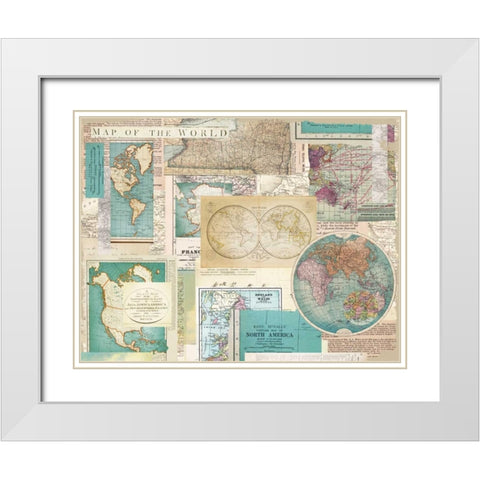 Ivory Blue Maps Collage White Modern Wood Framed Art Print with Double Matting by Allen, Candace
