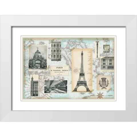 Paris Collage Global White Modern Wood Framed Art Print with Double Matting by Allen, Candace