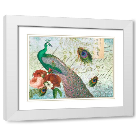 Peacock 111 Green White Modern Wood Framed Art Print with Double Matting by Lula Bijoux and Company