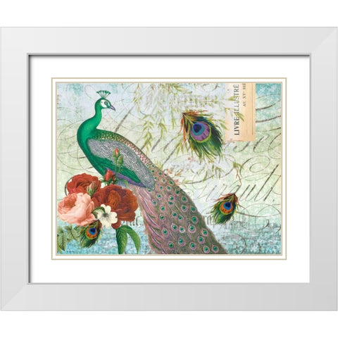 Peacock 111 Green White Modern Wood Framed Art Print with Double Matting by Lula Bijoux and Company