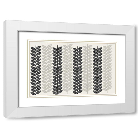 1613 Flora Noir Leaves White Modern Wood Framed Art Print with Double Matting by Allen, Candace