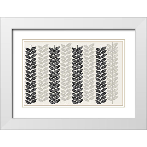 1613 Flora Noir Leaves White Modern Wood Framed Art Print with Double Matting by Allen, Candace