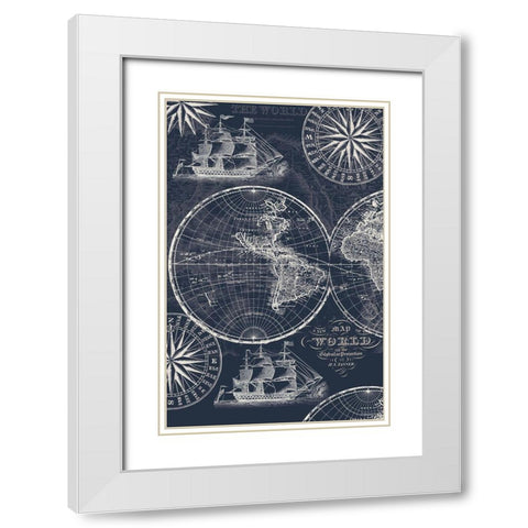 Nautical Ocean Maps Coordiate Blue White Modern Wood Framed Art Print with Double Matting by Allen, Candace