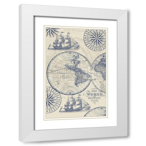 Nautical Ocean Maps Coordiate Creme White Modern Wood Framed Art Print with Double Matting by Allen, Candace