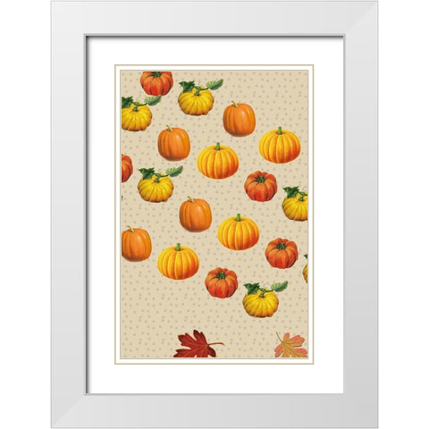 Welcome Fall Pumpkin and Dots White Modern Wood Framed Art Print with Double Matting by Allen, Candace