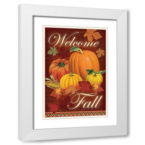 Welcome Fall White Modern Wood Framed Art Print with Double Matting by Lula Bijoux and Company