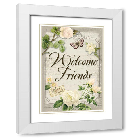 Welcome Friends White Modern Wood Framed Art Print with Double Matting by Lula Bijoux and Company