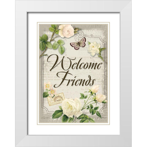 Welcome Friends White Modern Wood Framed Art Print with Double Matting by Lula Bijoux and Company