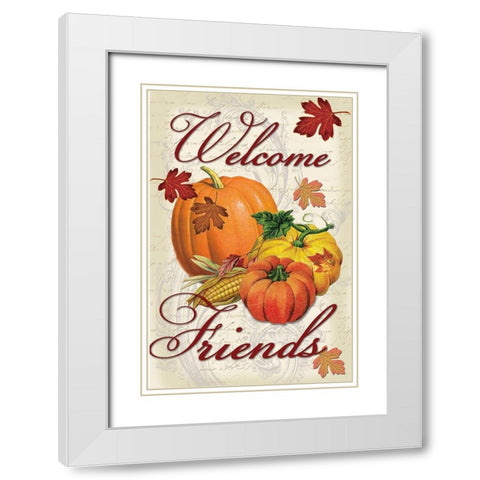 Welcome Friends Fall White Modern Wood Framed Art Print with Double Matting by Lula Bijoux and Company