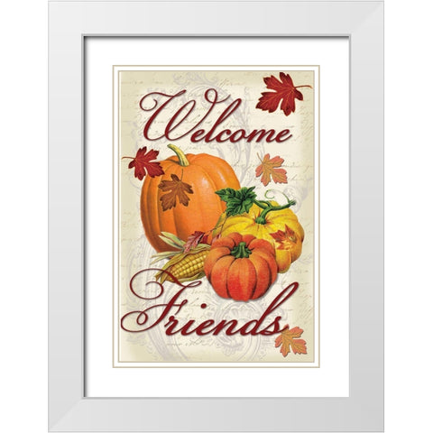 Welcome Friends Fall White Modern Wood Framed Art Print with Double Matting by Lula Bijoux and Company