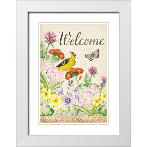 Welcome Wild flowers White Modern Wood Framed Art Print with Double Matting by Lula Bijoux and Company