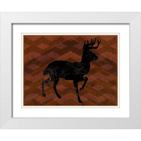Cozy Cabin Deer White Modern Wood Framed Art Print with Double Matting by Lula Bijoux and Company