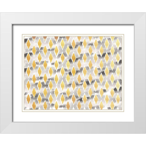 Gold And Grey Abstract White Modern Wood Framed Art Print with Double Matting by Lula Bijoux and Company