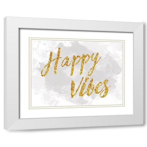 Happy Vibes White Modern Wood Framed Art Print with Double Matting by Lula Bijoux and Company
