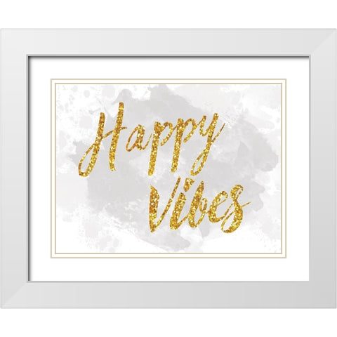 Happy Vibes White Modern Wood Framed Art Print with Double Matting by Lula Bijoux and Company