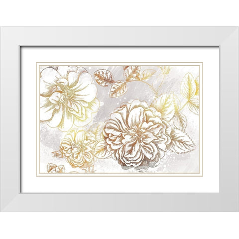 Metallic Flowers White Modern Wood Framed Art Print with Double Matting by Lula Bijoux and Company