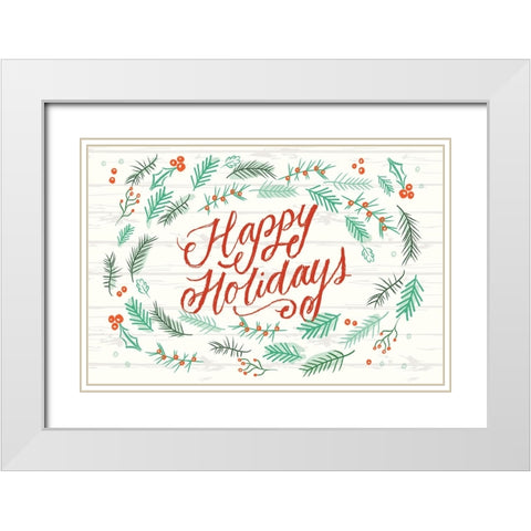 Happy Holidays 1 White Modern Wood Framed Art Print with Double Matting by Lula Bijoux And Company