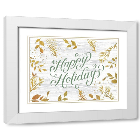 Happy Holidays Sage White Modern Wood Framed Art Print with Double Matting by Lula Bijoux And Company