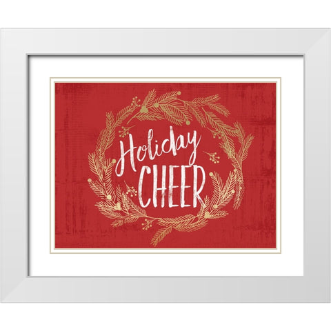 Holiday Cheer V2 White Modern Wood Framed Art Print with Double Matting by Lula Bijoux And Company