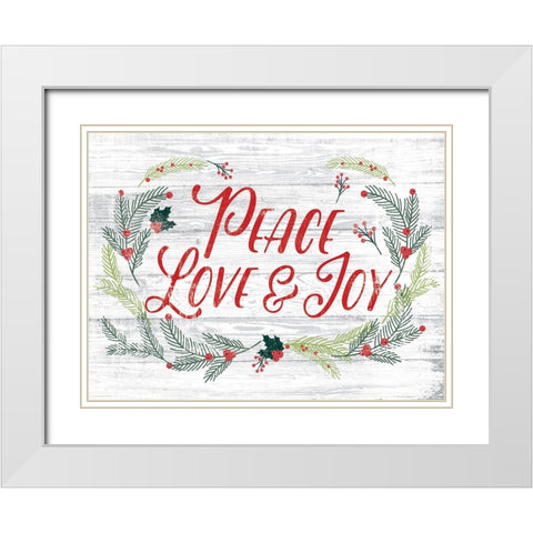 Love Peace Joy White Modern Wood Framed Art Print with Double Matting by Lula Bijoux And Company