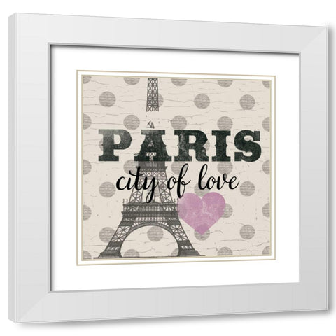 Paris In Love Clock White Modern Wood Framed Art Print with Double Matting by Lula Bijoux and Company