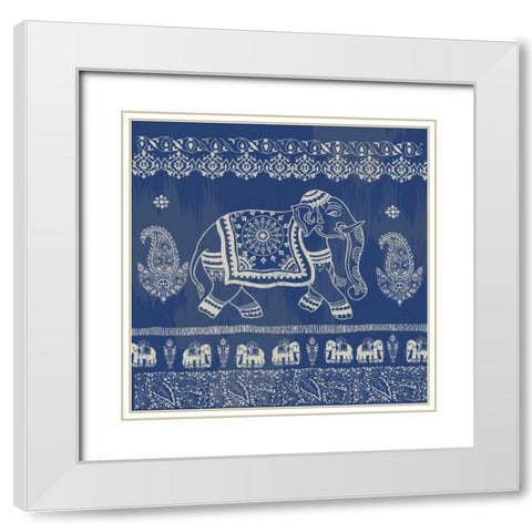 Boho Elephant Blue White Modern Wood Framed Art Print with Double Matting by Allen, Candace