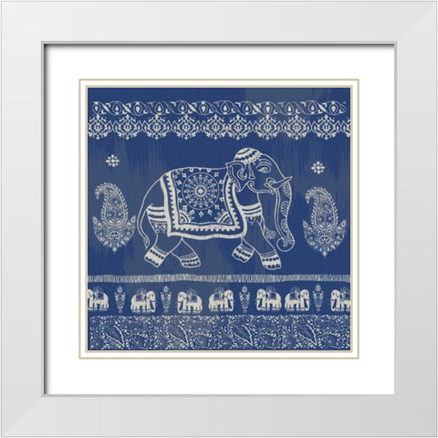 Boho Elephant Blue White Modern Wood Framed Art Print with Double Matting by Allen, Candace