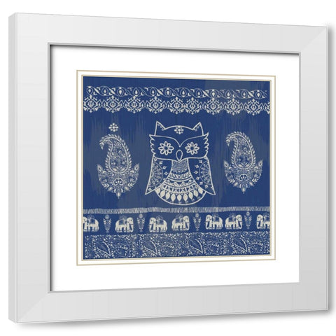 Boho Owl Blue White Modern Wood Framed Art Print with Double Matting by Allen, Candace