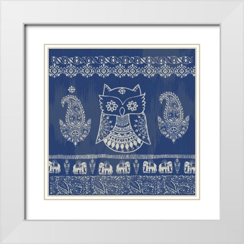 Boho Owl Blue White Modern Wood Framed Art Print with Double Matting by Allen, Candace