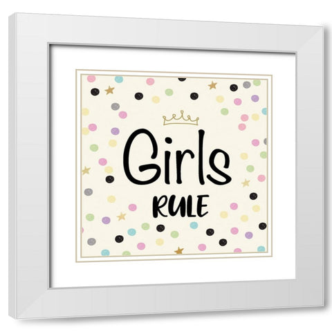 Girls Rule White Modern Wood Framed Art Print with Double Matting by Lula Bijoux and Company