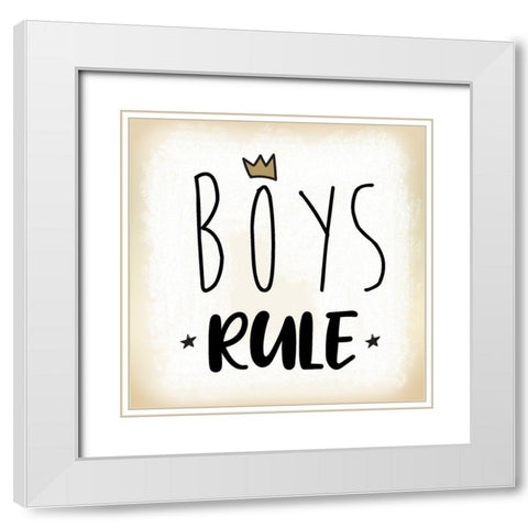 Boys Rule White Modern Wood Framed Art Print with Double Matting by Lula Bijoux and Company