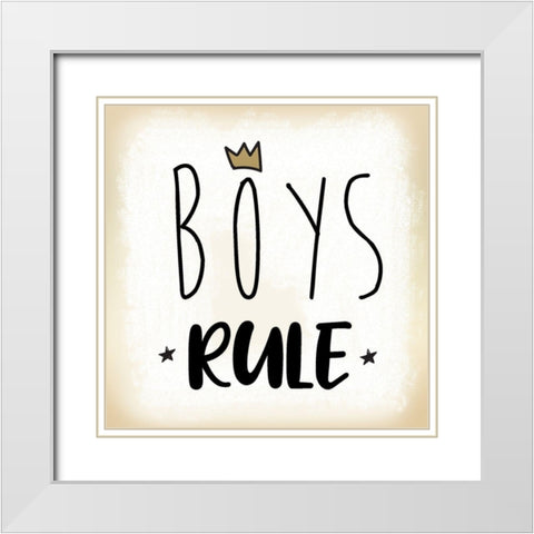 Boys Rule White Modern Wood Framed Art Print with Double Matting by Lula Bijoux and Company