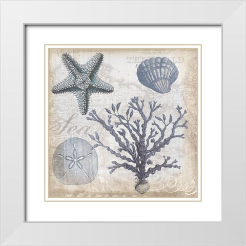 Coastal Collage White Modern Wood Framed Art Print with Double Matting by Lula Bijoux and Company