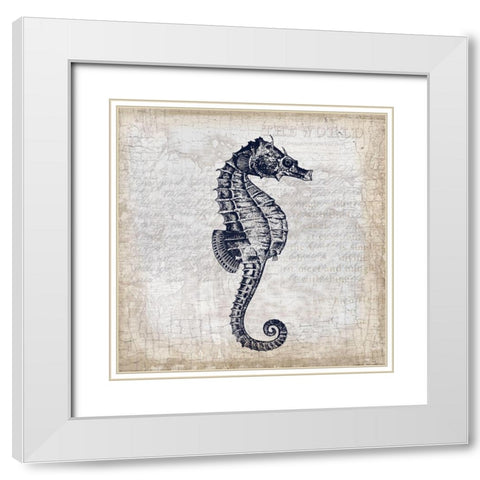 Sea Horse On Cream White Modern Wood Framed Art Print with Double Matting by Lula Bijoux and Company